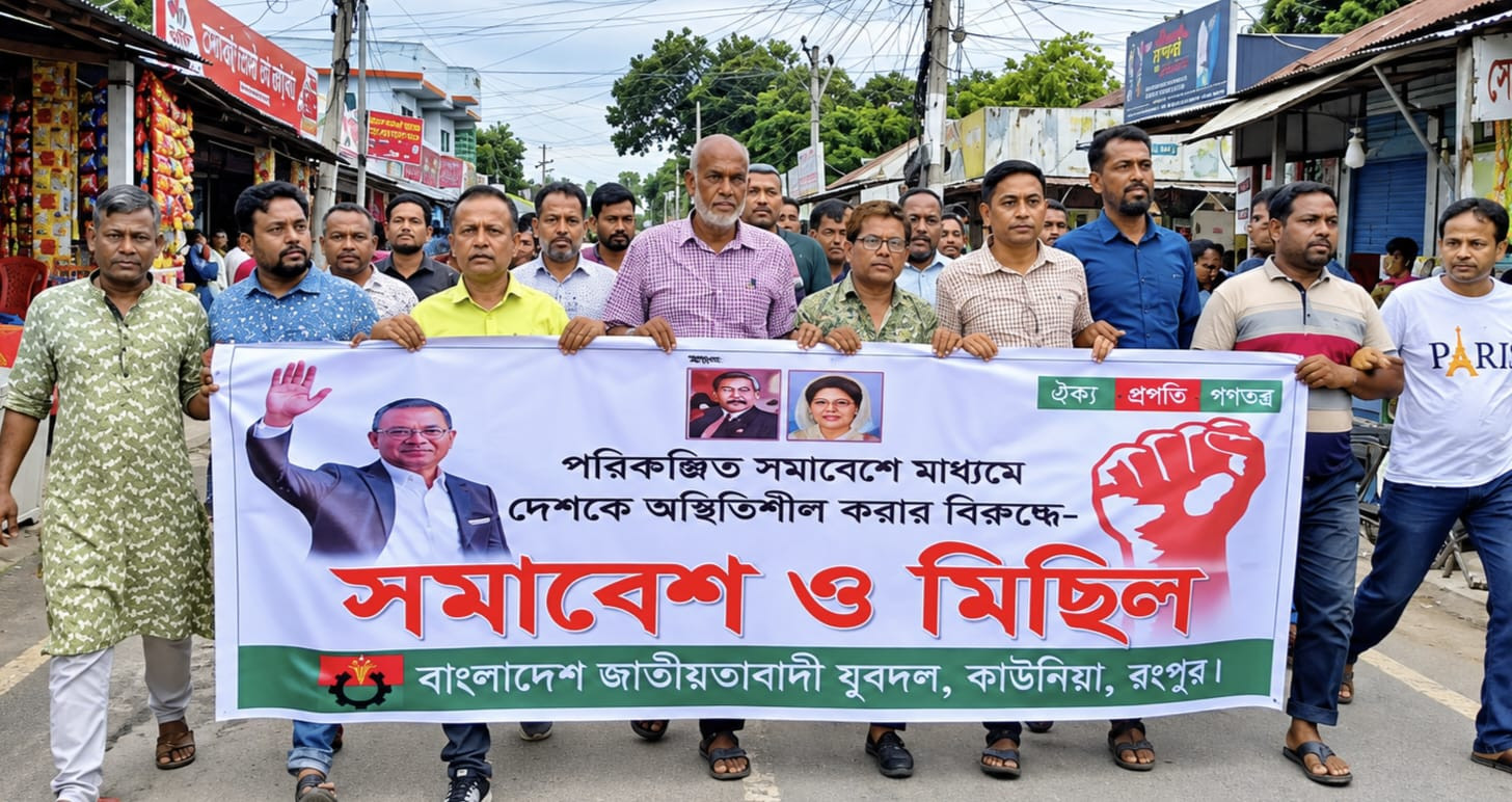 পরিকল্পিত সন্ত্রাস এর প্রতিবাদে কাউনিয়ায় যুবদলের সমাবেশ ও মিছিল